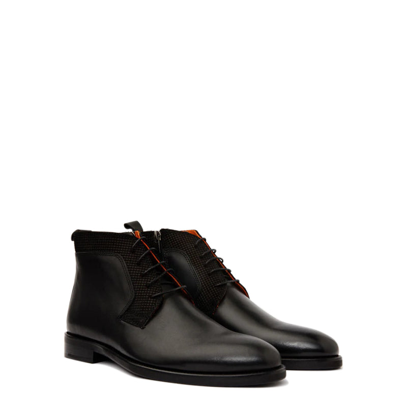 Black Leather Derby Lace-Up Men Boot