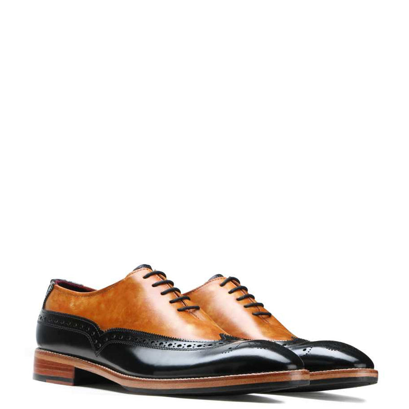 Men Wingtip Solid Leather Formal Oxford Tan Black Shoe