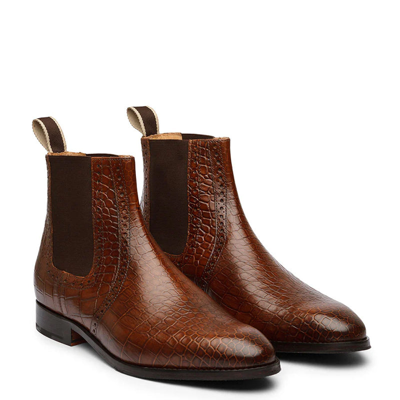 Men Croco Embossed Leather Chelsea Boot