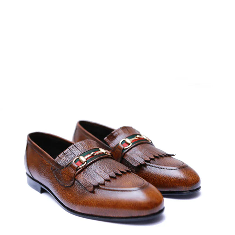 Men Handmade Solid Leather Buckled Tan Loafer