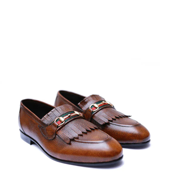 Men Handmade Solid Leather Buckled Tan Loafer