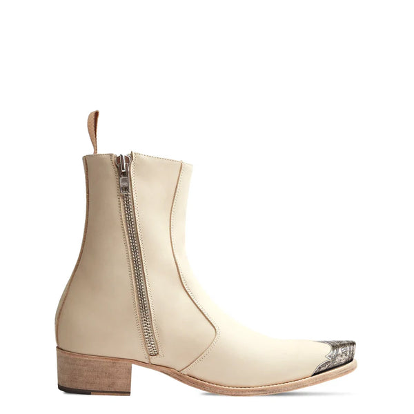 Side Zip Boot with Silver Toe - Beige
