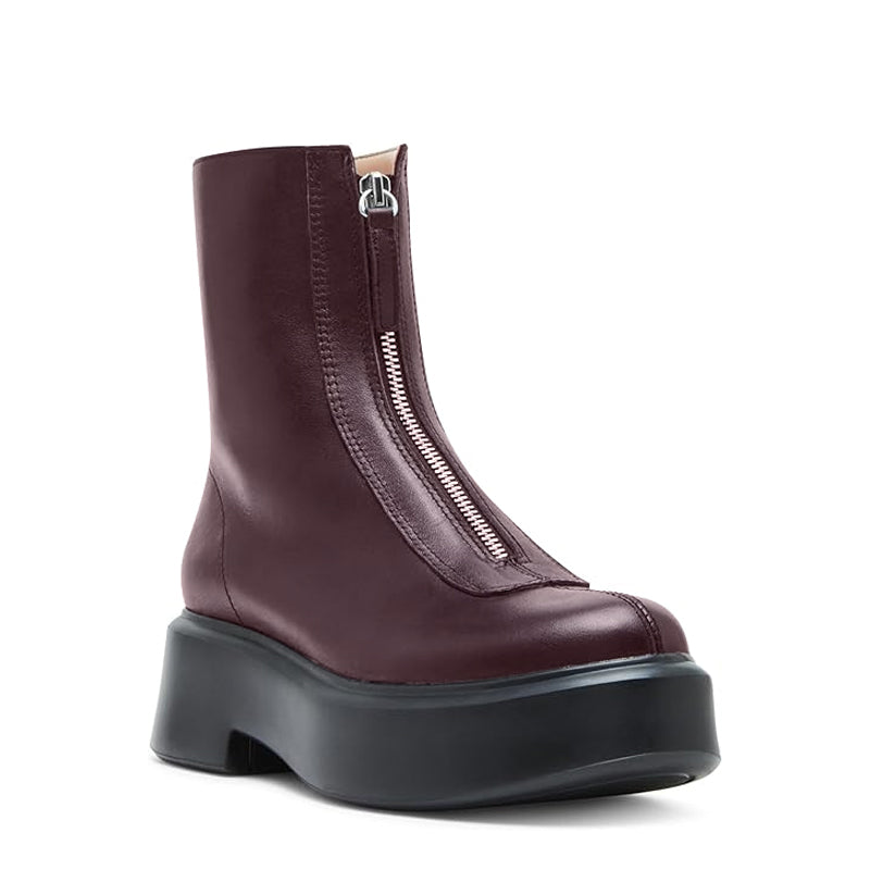 Premium Row Zipped Front Leather Blue Ankle Boot