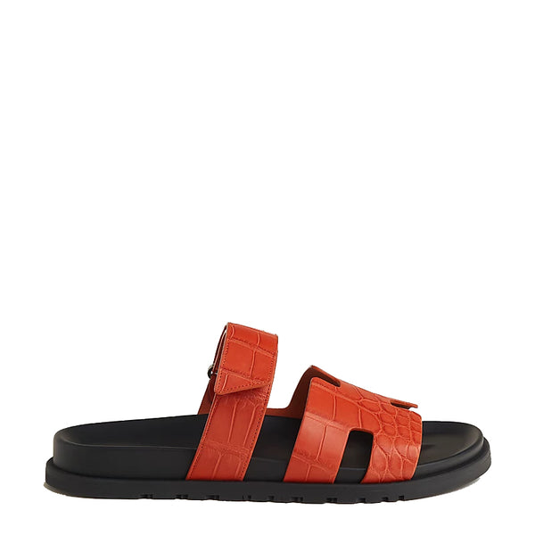 Croco Leather Luxury Sandals - Orange