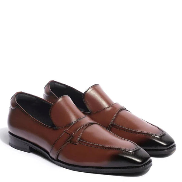Classic Design Polished Shiny Leather Loafer - Brown