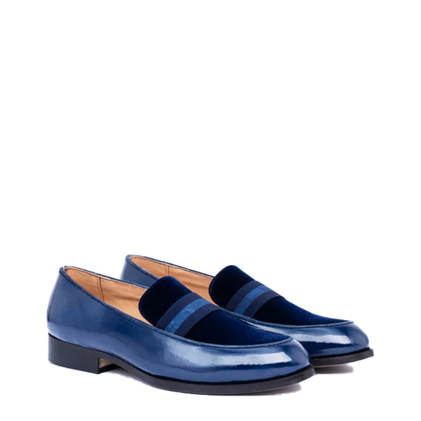 Upper Suede Patent Shiny Leather Loafer - Blue