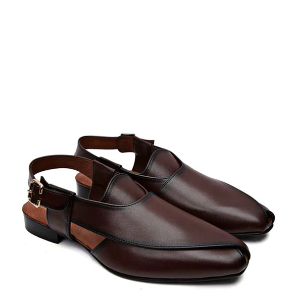 Premium Classic Leather Peshawari Beige Sandals - Brown