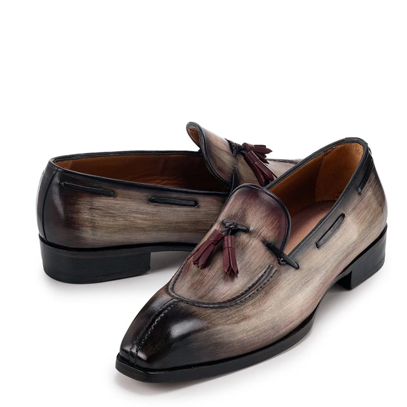 Patina Leather Split Toe Tassel Loafers