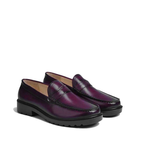 Platform Plain Loafer Shoes - Wine