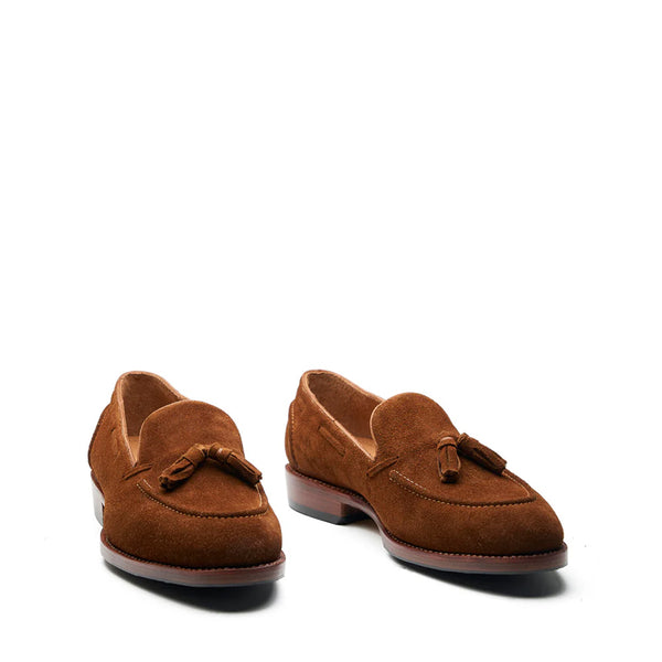 Men Suede Leather Slip On Tassel Loafer - Tan