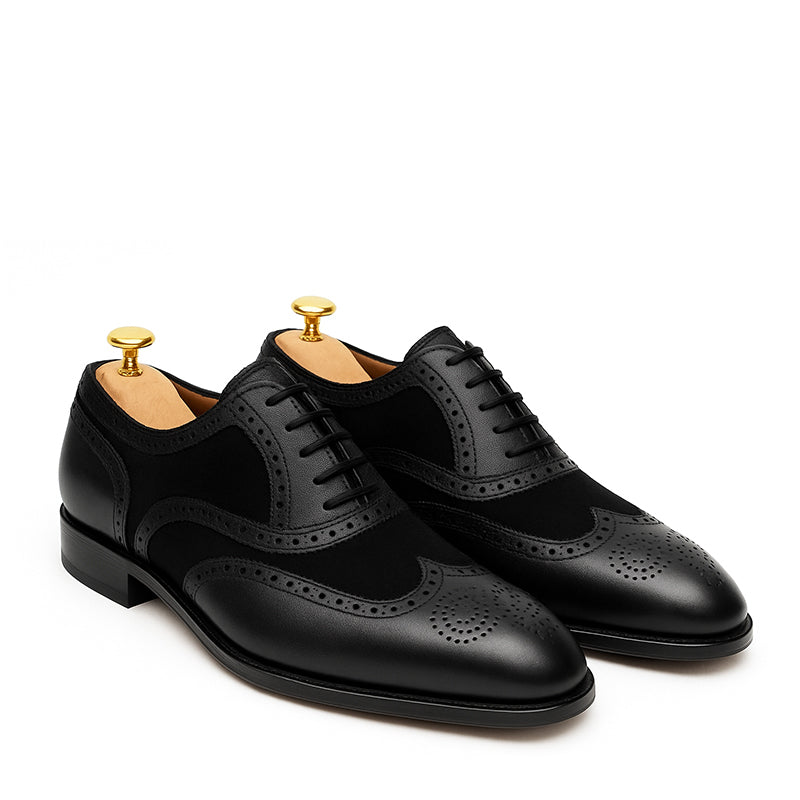 Premium Leather Lace Up Dual Textured Oxford Shoes