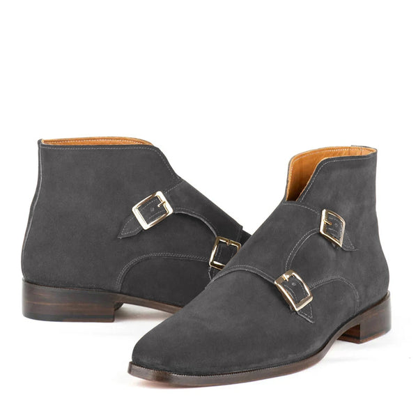 Luxury Suede Leather Double Buckle Ankle Boot
