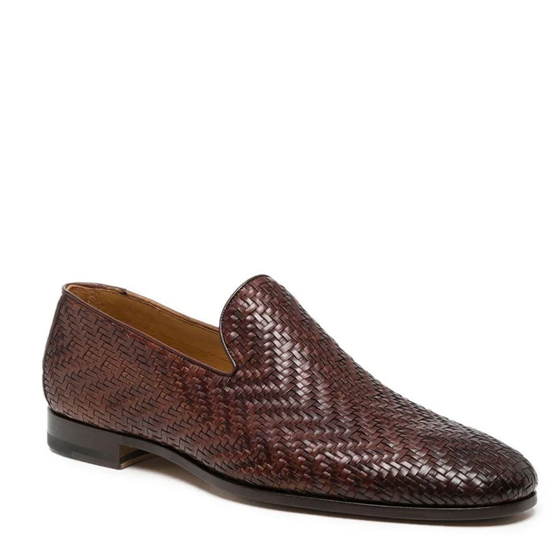 Dark Black Woven Leather Loafers For Men