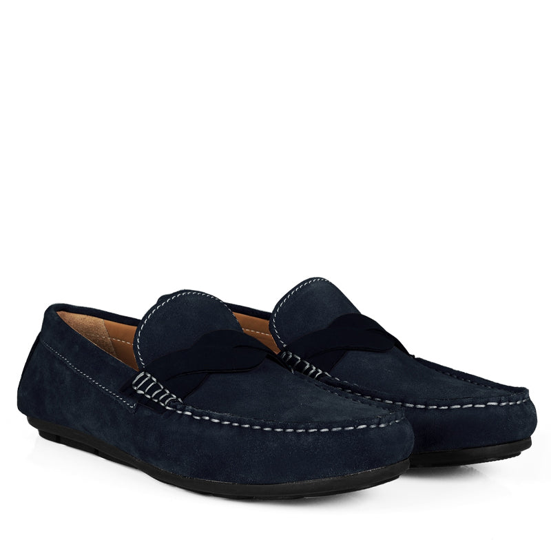 Penny Suede Cross Strap Leather Loafers