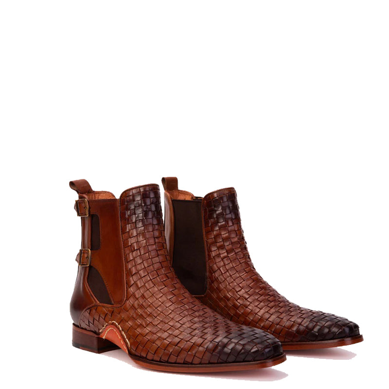 Chic Buckled Woven Boot