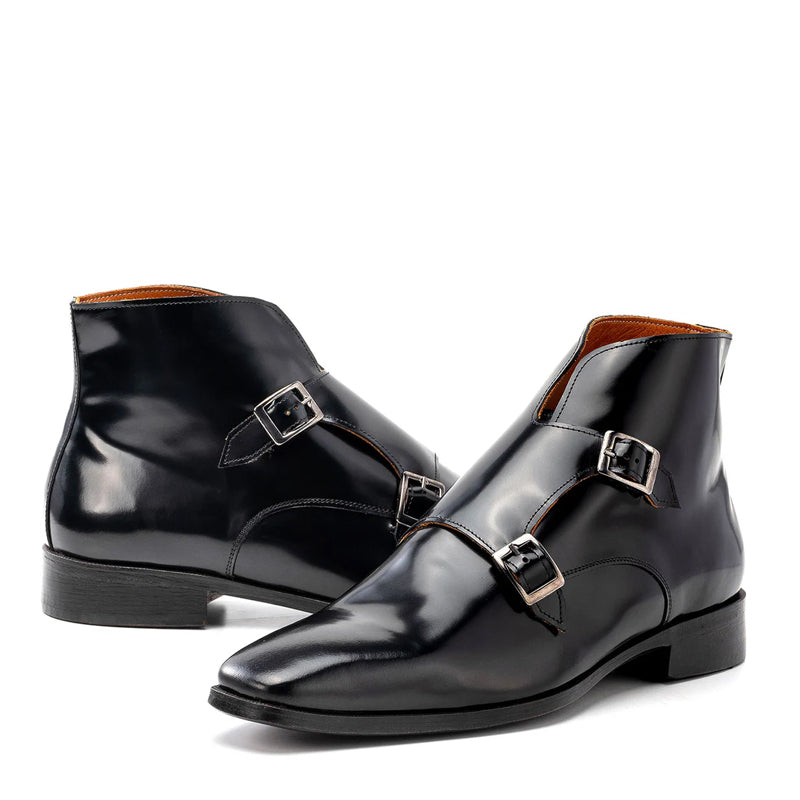 Polished Leather Double Monkstrap Ankle Boots