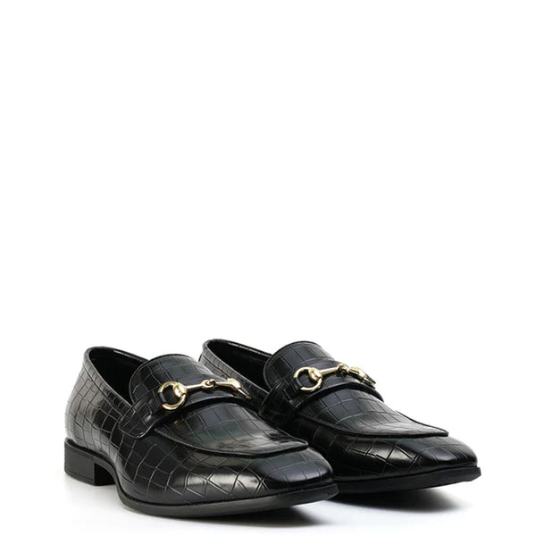 Croco Effect Leather Horsebit Buckled Loafer
