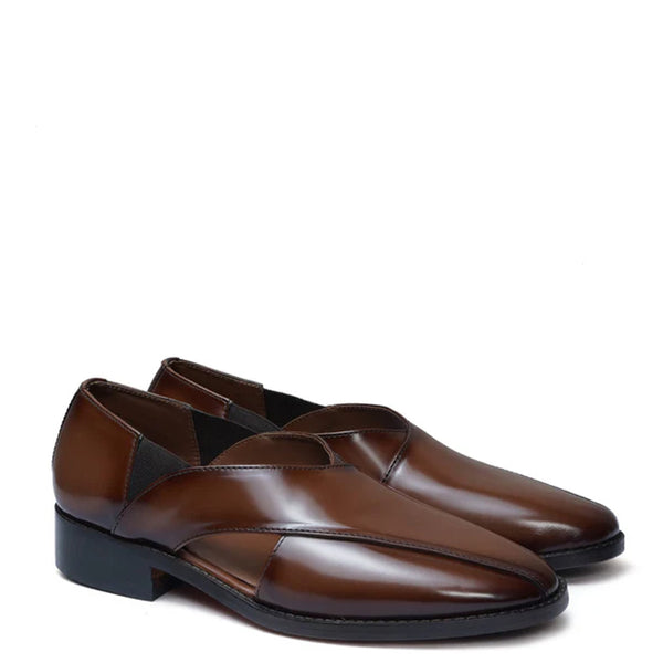 Leather Cross Strap Slip On Comfort Peshawari Sandal