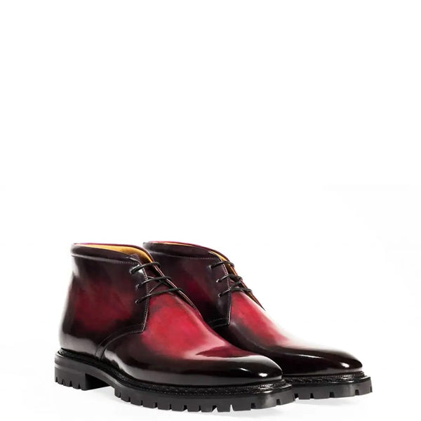Men Handpainted Solid Leather Chukkas Tan Boot
