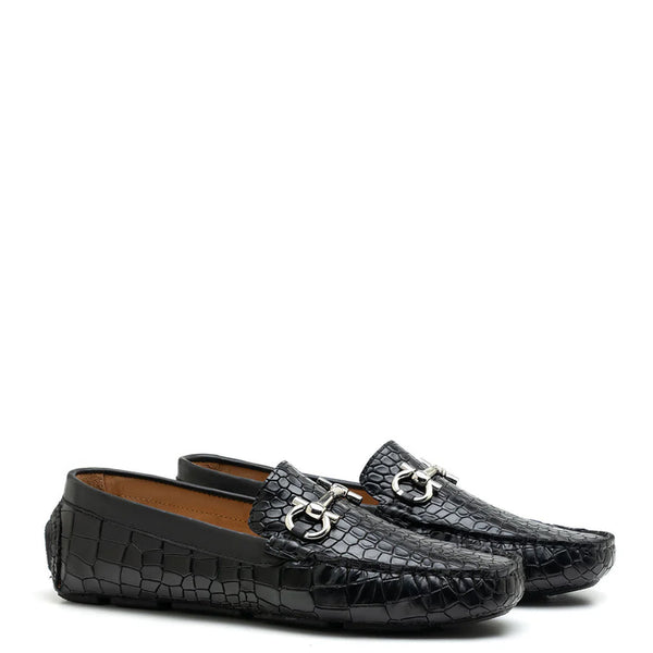 Men Nes Croc Emboss Driving Loafer - Black