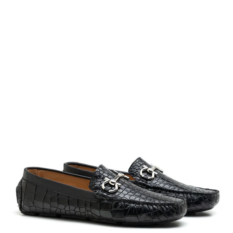 Men’s Black Croc Emboss Driving Loafers