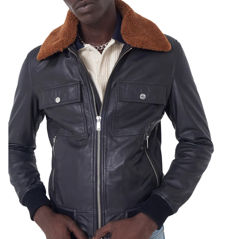 Bomber Leather Jacket Whiskey Fur