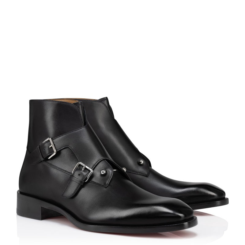 Men Double Monk Strap Leather High Ankle Boots