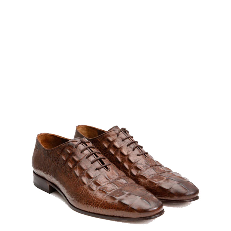 Brown Textured Leather Oxford Men Shoe