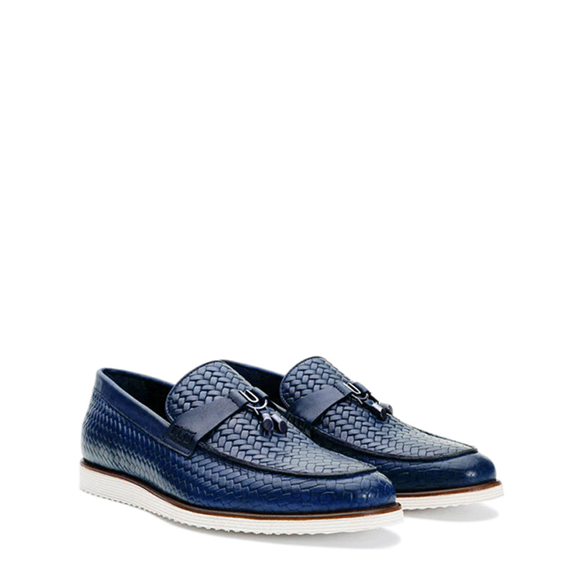 Blue Leather Tassel Loafer for Men