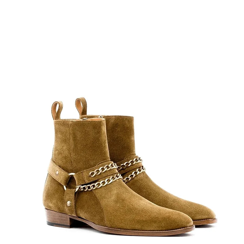 Handmade Suede Leather Jodhpur Boots With Chain