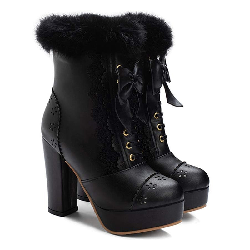 Furry Bow Chunky Boots