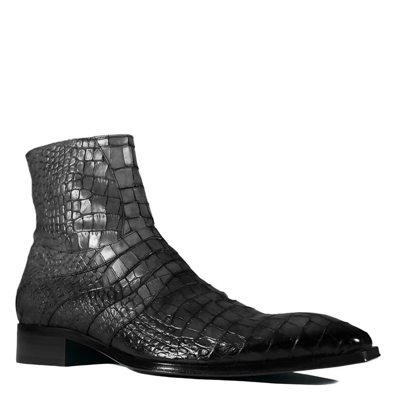 Croco Leather Zip Up Boots