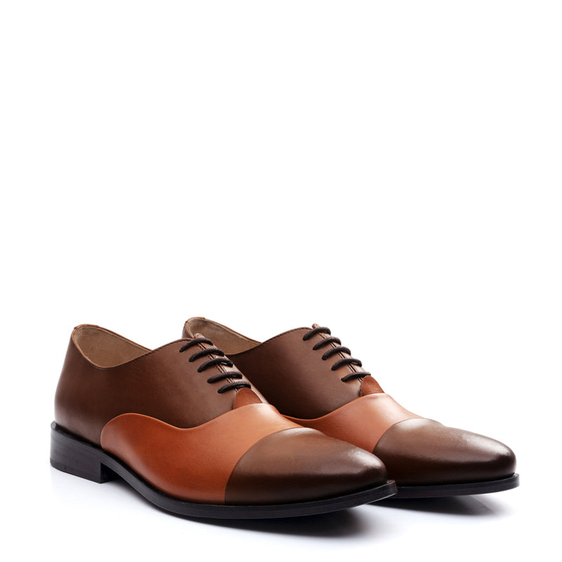 Premium Toe Cap Leather Oxford Shoe Brown and Tan For Men