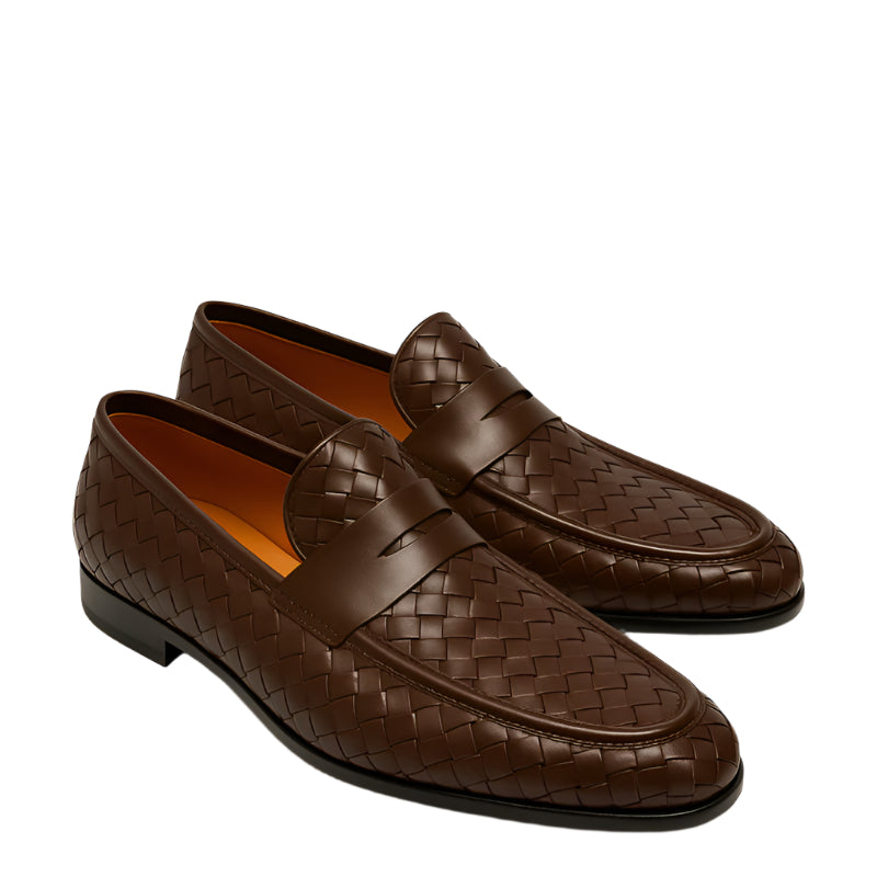 Black Woven Texture Leather Loafer for Men