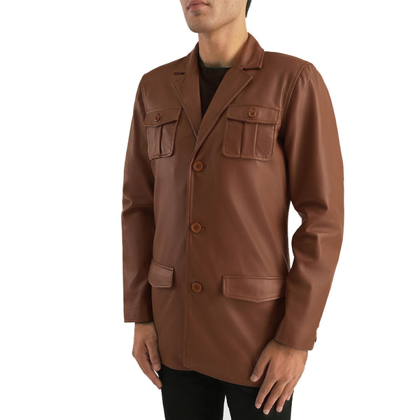 Voxen Leather Blazer - Brown