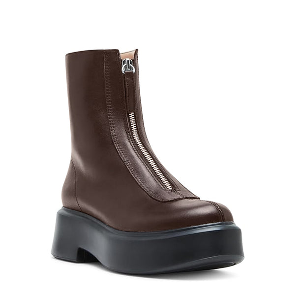 Premium Row Zipped Front Leather Ankle Boot