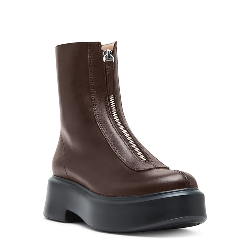 Premium Row Zipped Front Leather Blue Ankle Boot