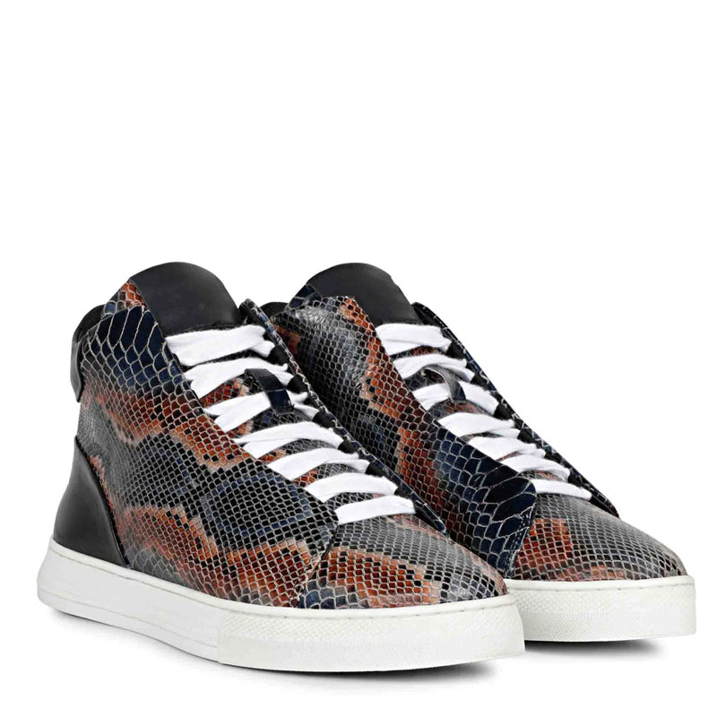 Snake Embossed Leather Sneakers For Men