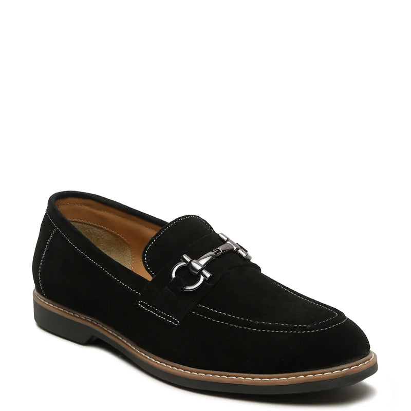 Suede Leather Loafers With Antique Silver Buckle