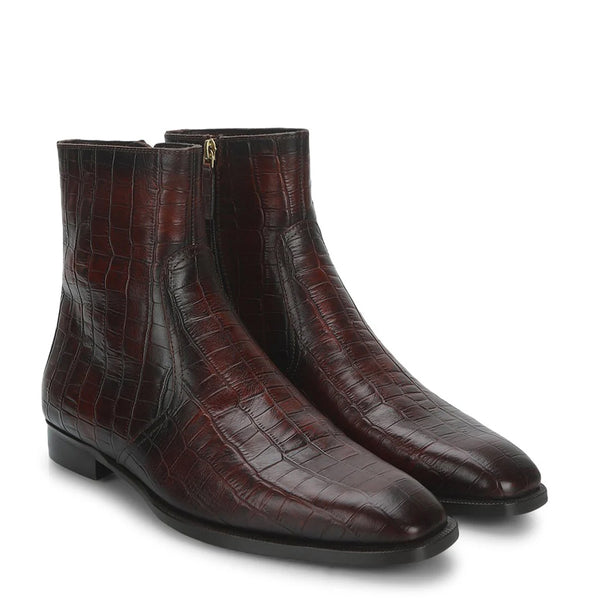 Croco Embossed Leather High Chelsea Boots