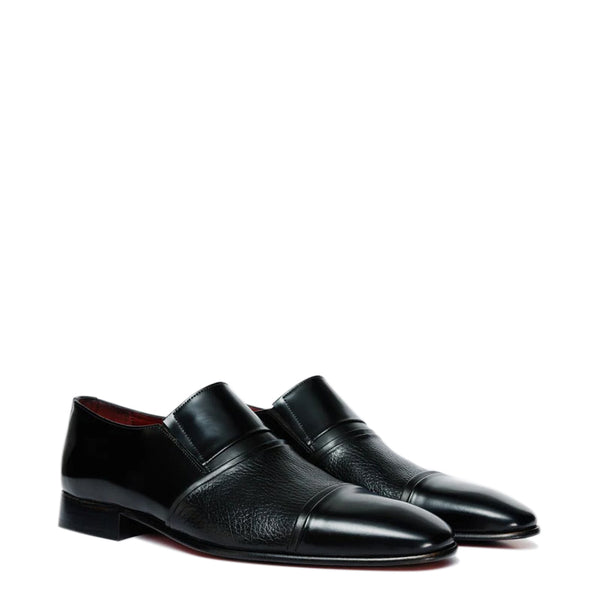 Leather Cap Toe Loafer Men Shoe - Black