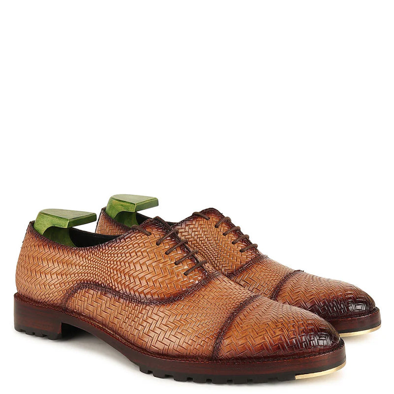 Patina Textured Captoe Leather Oxford Shoes