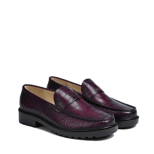 Men s Round Toe Croc Loafers - Wine