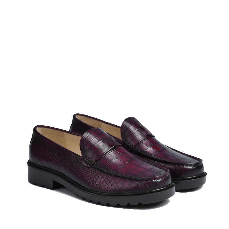 Men's Round Toe Croc Loafers Brown