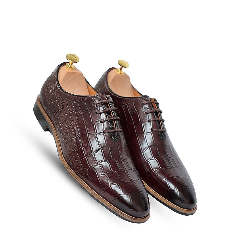 Croco HandMade Leather Lace-Up Oxford Shoes