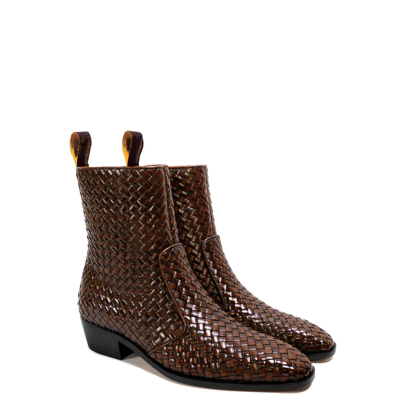 Premium Handwoven Leather Chelsea Cuban Boots