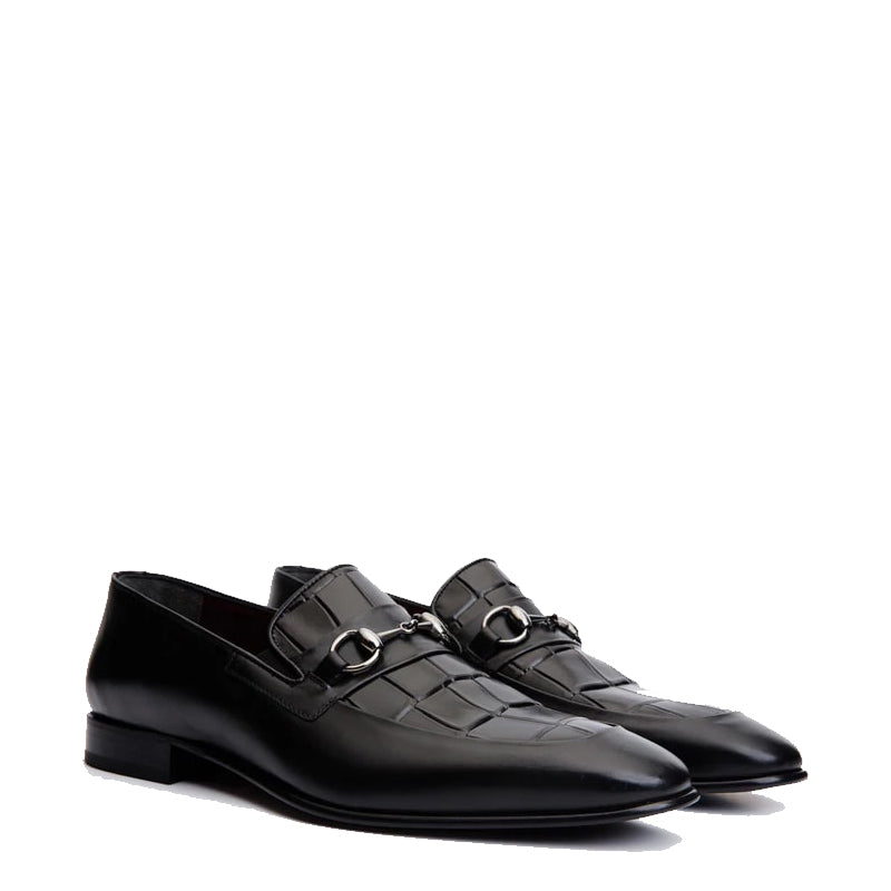 Black Men's Leather Slip On Shoe