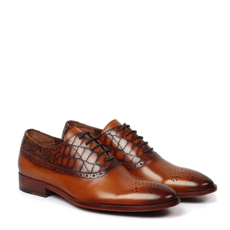 Croco Deep Cut Leather Oxford Shoes