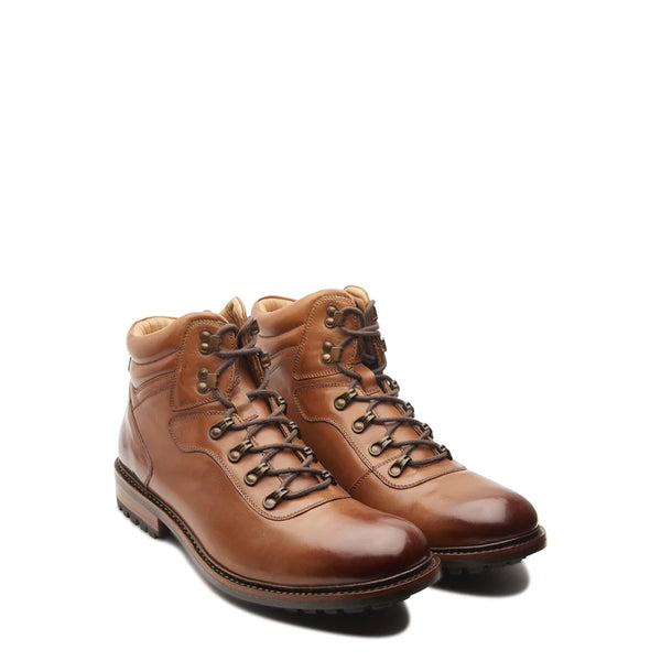 Leather Lace Up Mid Top Ankle Boot For Men - Cognac