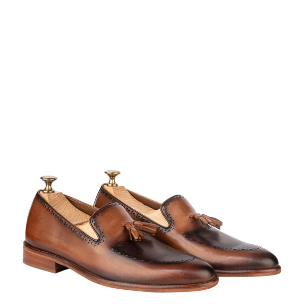 Patina Leather Tassel Loafers For Men - B.Tan